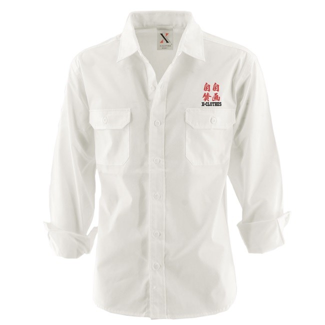ワンポイント 刺繍 おもしろ 長袖 ワークシャツ メンズ オリジナル ホワイト 白 モカ ベージュ ロゴ ギフト プレゼント 誕生日 お祝い｜mobera｜11
