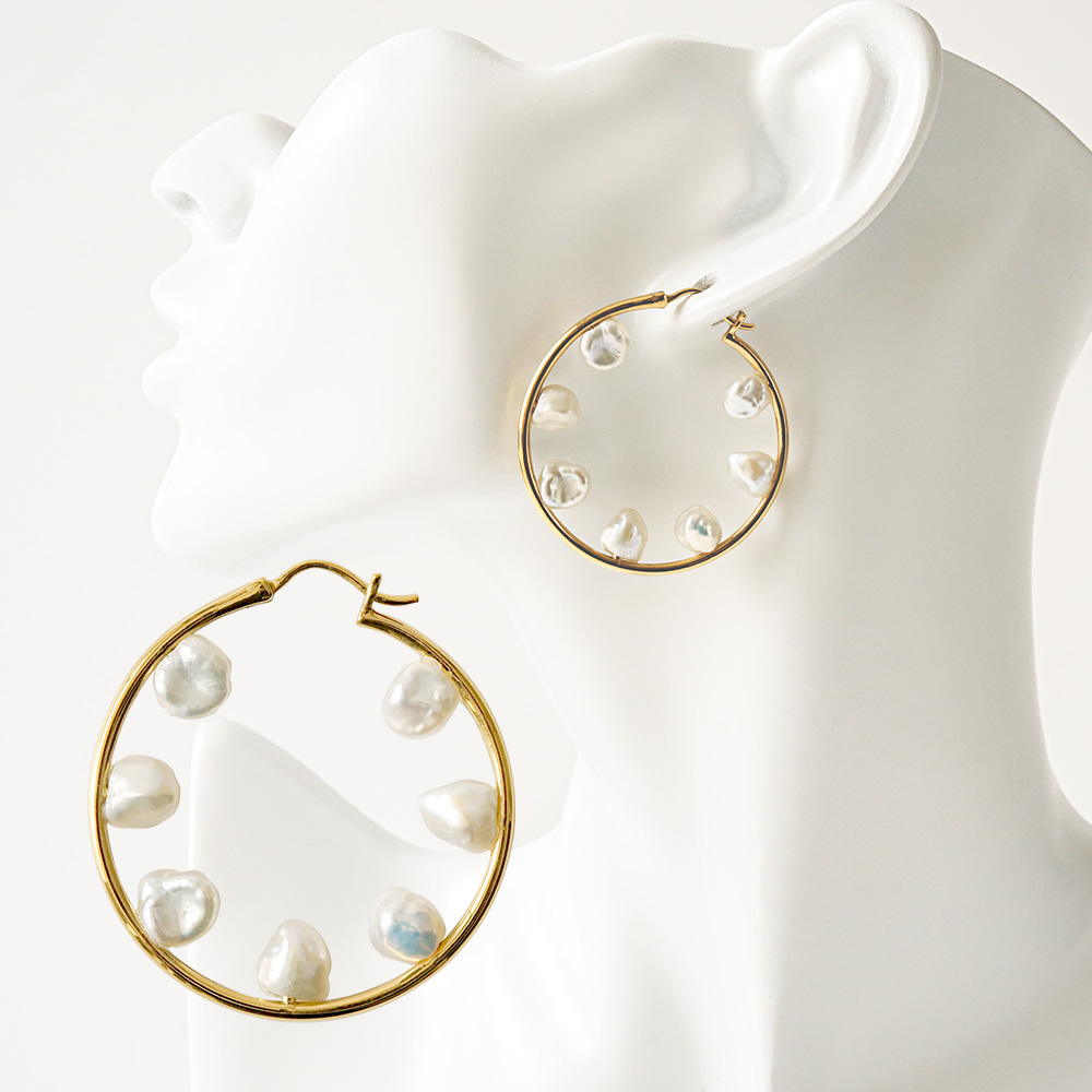 MARIA BLACK マリアブラック 100714 Baroque 35 Hoop GOLD バロック フープ ピアス シルバー925 アクセサリー  シンプル 片耳用 ゴールド パール