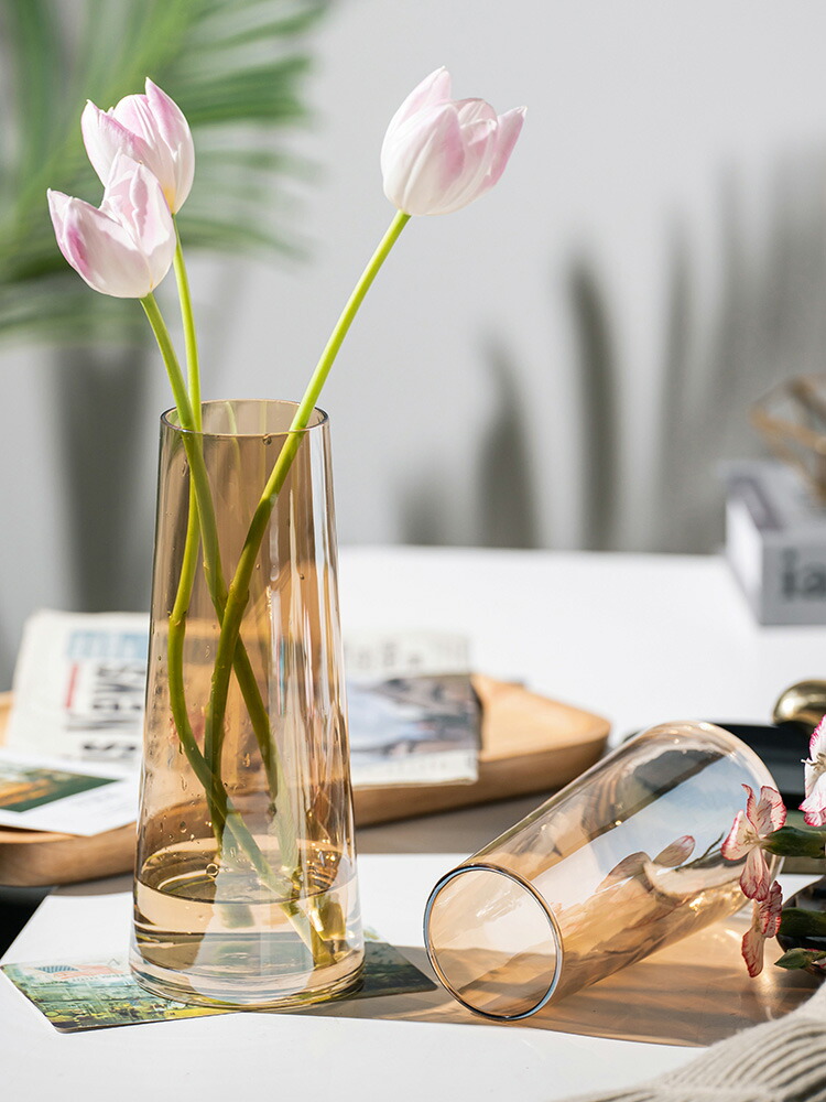 花瓶 ガラス 円柱 透明 色付き 高さ20.5cm 北欧風 おしゃれ かわいい 