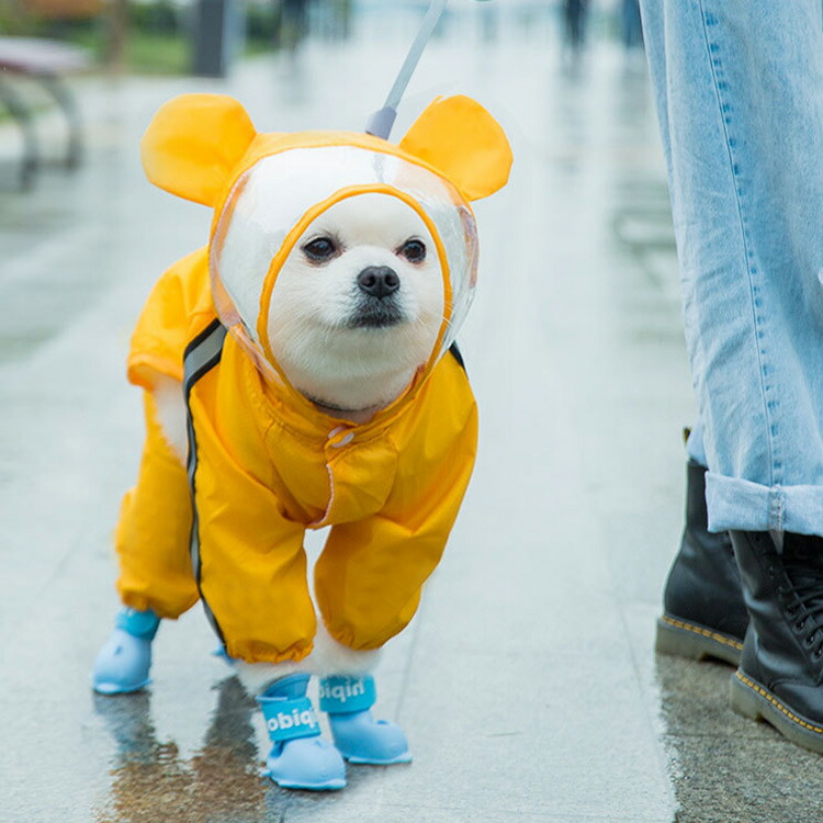 犬用 レインコート 小型犬 フード付き 透明 全3色 雨具 カッパ 雨合羽 撥水 散歩 雨の日 梅雨 反射テープ｜mobilebatteryampere｜12