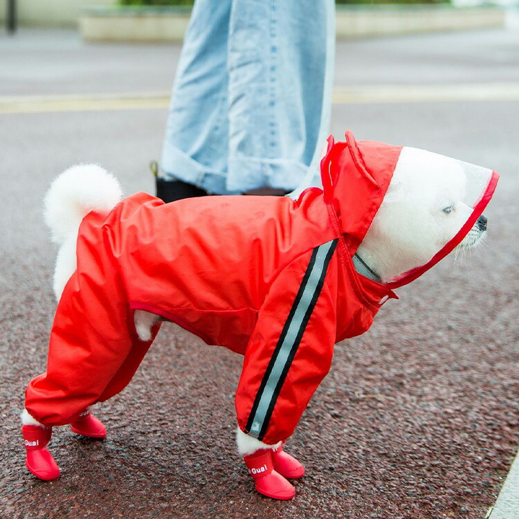 犬用 レインコート 小型犬 フード付き 透明 全3色 雨具 カッパ 雨合羽 撥水 散歩 雨の日 梅雨 反射テープ｜mobilebatteryampere｜18
