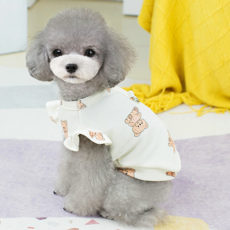 犬 服 小型犬 テディベア 袖なし 肩フリル トップス リードリング付き