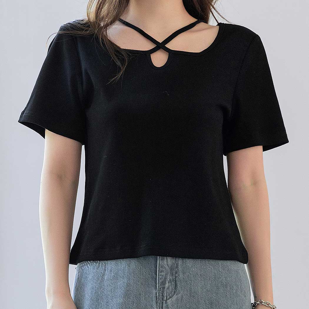 Tシャツ リブ トップス レディース きれいめ カットソー 半袖 クロス