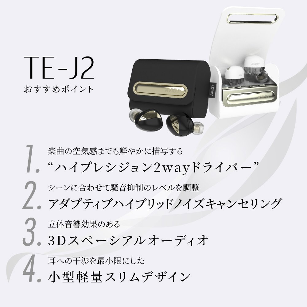AVIOT ワイヤレスイヤホン AVIOT TE-J2 ノイズキャンセリング 最大52