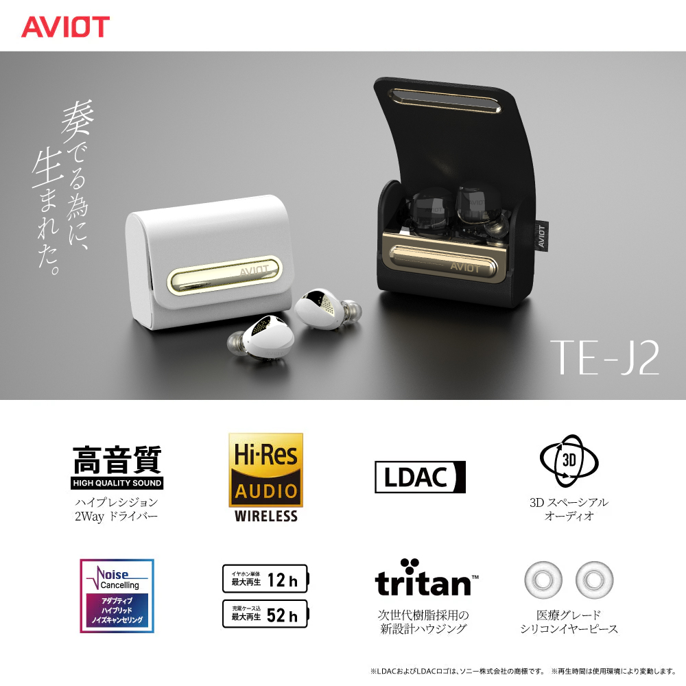 AVIOT ワイヤレスイヤホン AVIOT TE-J2 ノイズキャンセリング 最大52