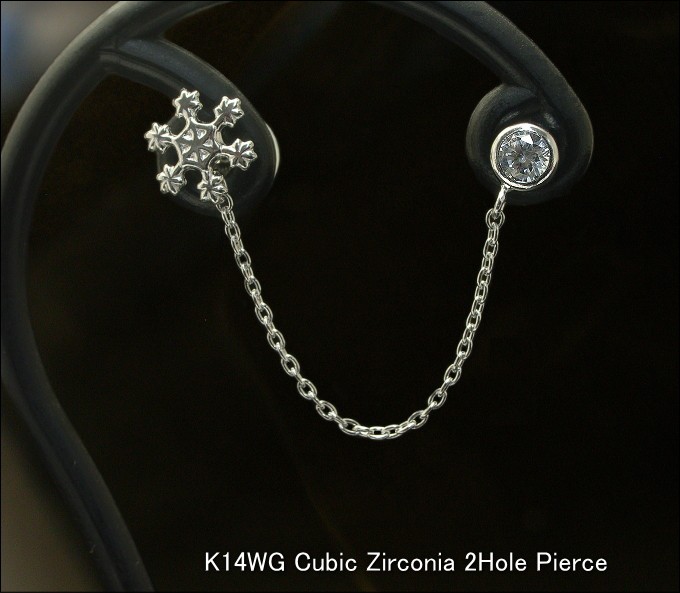 ピアス K14WG 2ホール キュービックジルコニア ※片耳用 2穴用