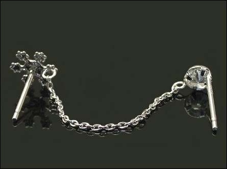 ピアス K14WG 2ホール キュービックジルコニア ※片耳用 2穴用ピアス