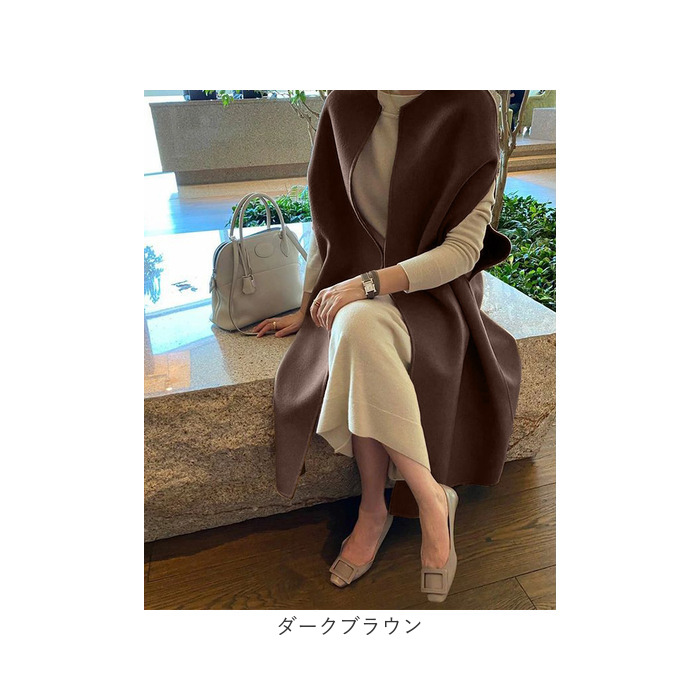 ケープ ジャケット コート レディース ロング ポンチョ きれいめケープ ベスト ジレ マント ショール ロングコート Aライン 無地｜moccasin｜16