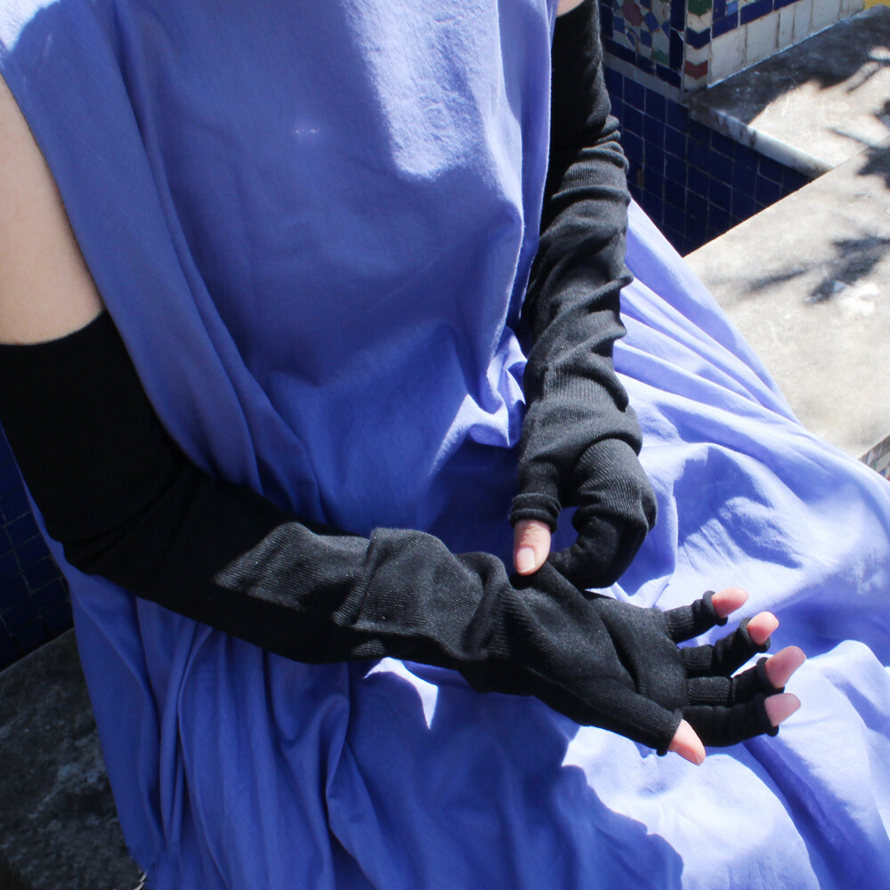 レディース UV対策 UVケア UV 腕カバー ロング丈 手袋 指あり / 日本製 綿麻素材の指先までしっかり 紫外線対策 アームカバー｜mochihada｜02