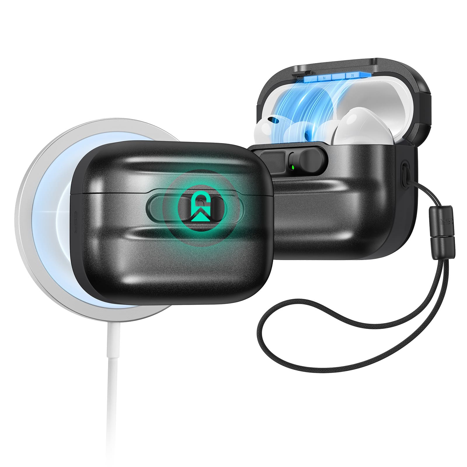 ESR AirPods Pro3 AirPods4 ケース カバー 第3世代 第4世代 MagSafe対応 落下防止 マグネットロック 耐衝撃 ワイヤレス充電 ストラップ付 ハードケース |  | 01