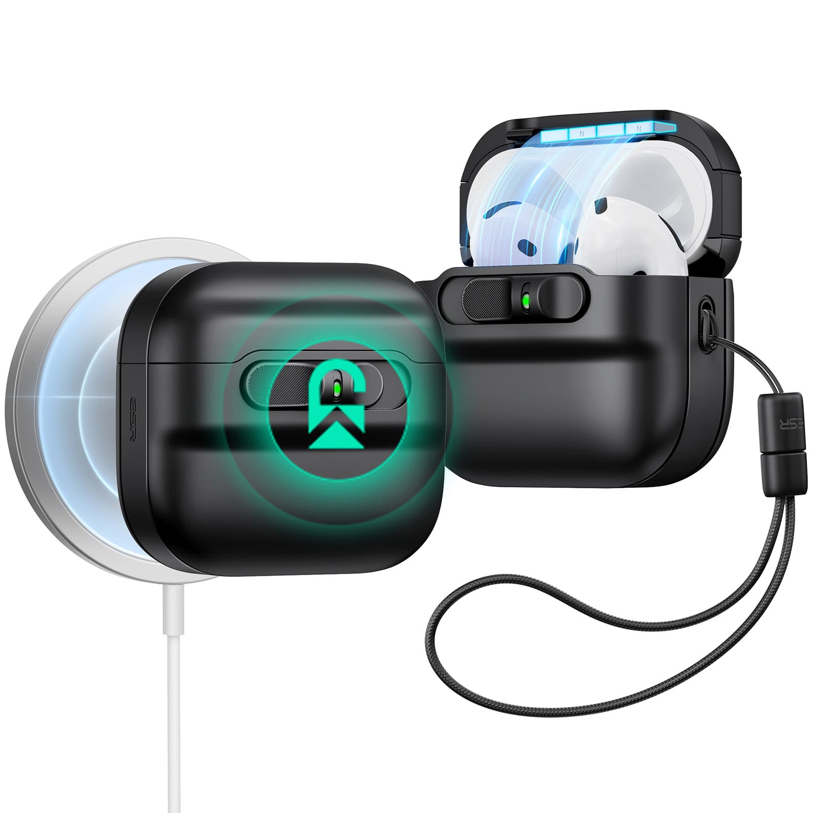 ESR AirPods Pro3 AirPods4 ケース カバー 第3世代 第4世代 MagSafe対応 落下防止 マグネットロック 耐衝撃 ワイヤレス充電 ストラップ付 ハードケース |  | 02