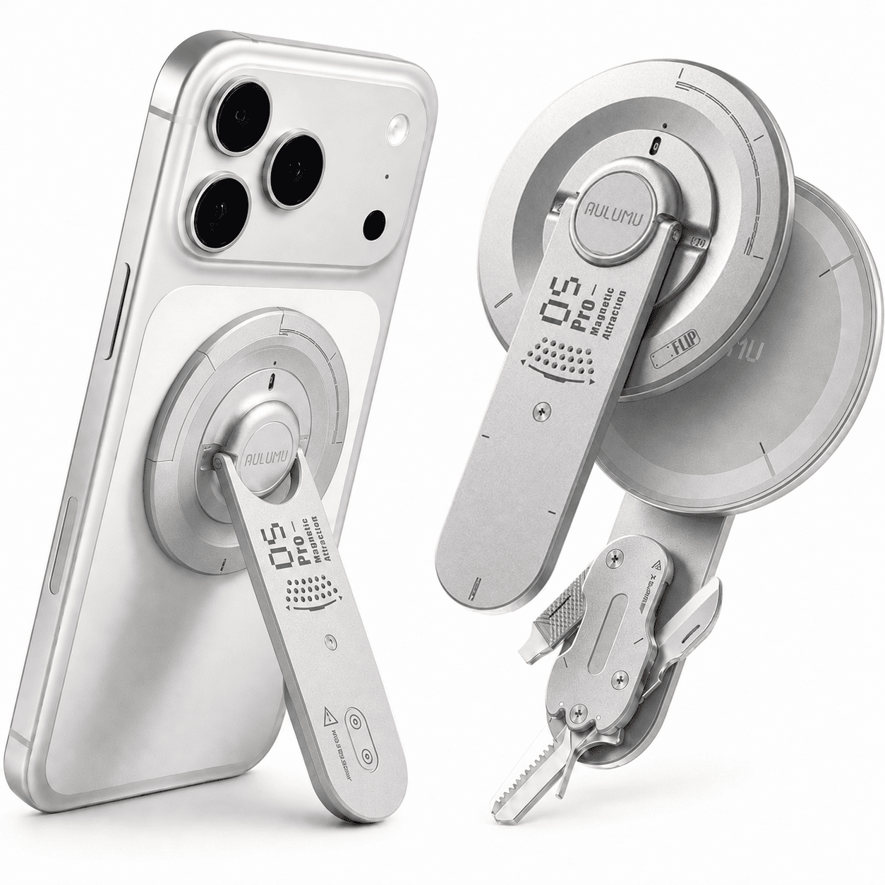 AULUMU G05 Pro MagSafe スマホスタンド 360°回転 スマホグリップ 5in1 マルチツール内蔵 超薄型 マグネット iPhone 17 16 15 14 13 12対応 レビュー 100日保証 |  | 02