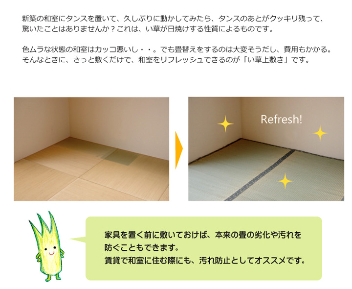 日本製い草100％使用カーペット 丈夫で長く使える リバーシブル 抗菌防臭【団地間3畳（約170×255cm）】 |  | 02