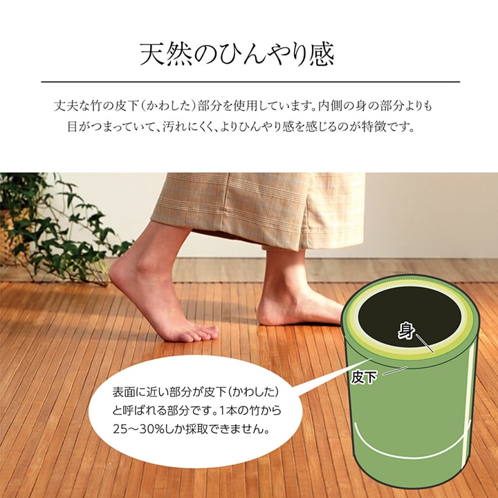 素足に伝わるひんやり無垢竹ラグ 塗料・顔料不使用 消臭 抗菌 汚れにくい 上質素材 ダイニングマット【140×200cm】 |  | 05