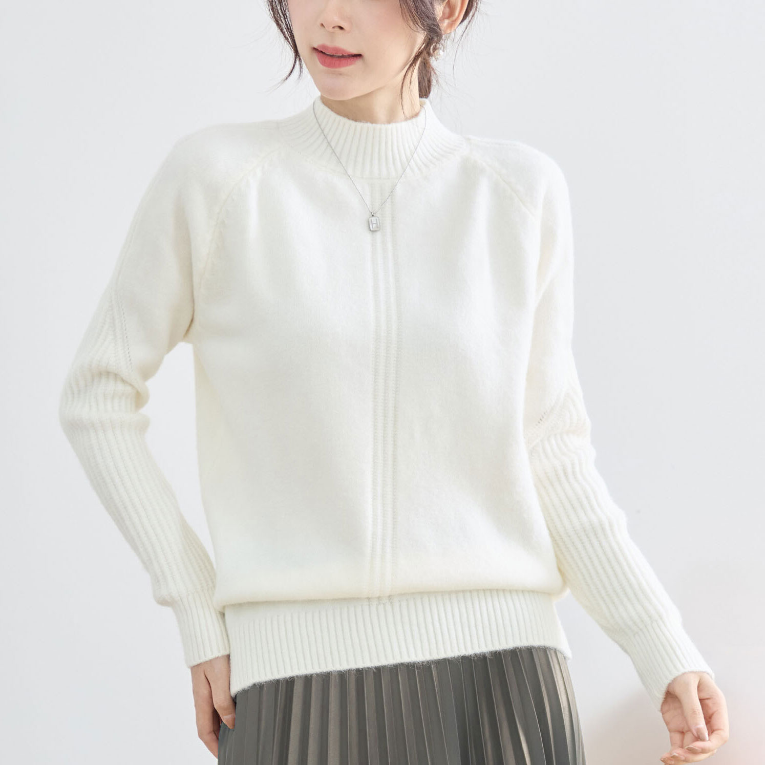 トップス レディース モックネック ニット セーター 冬 秋 40代 上品