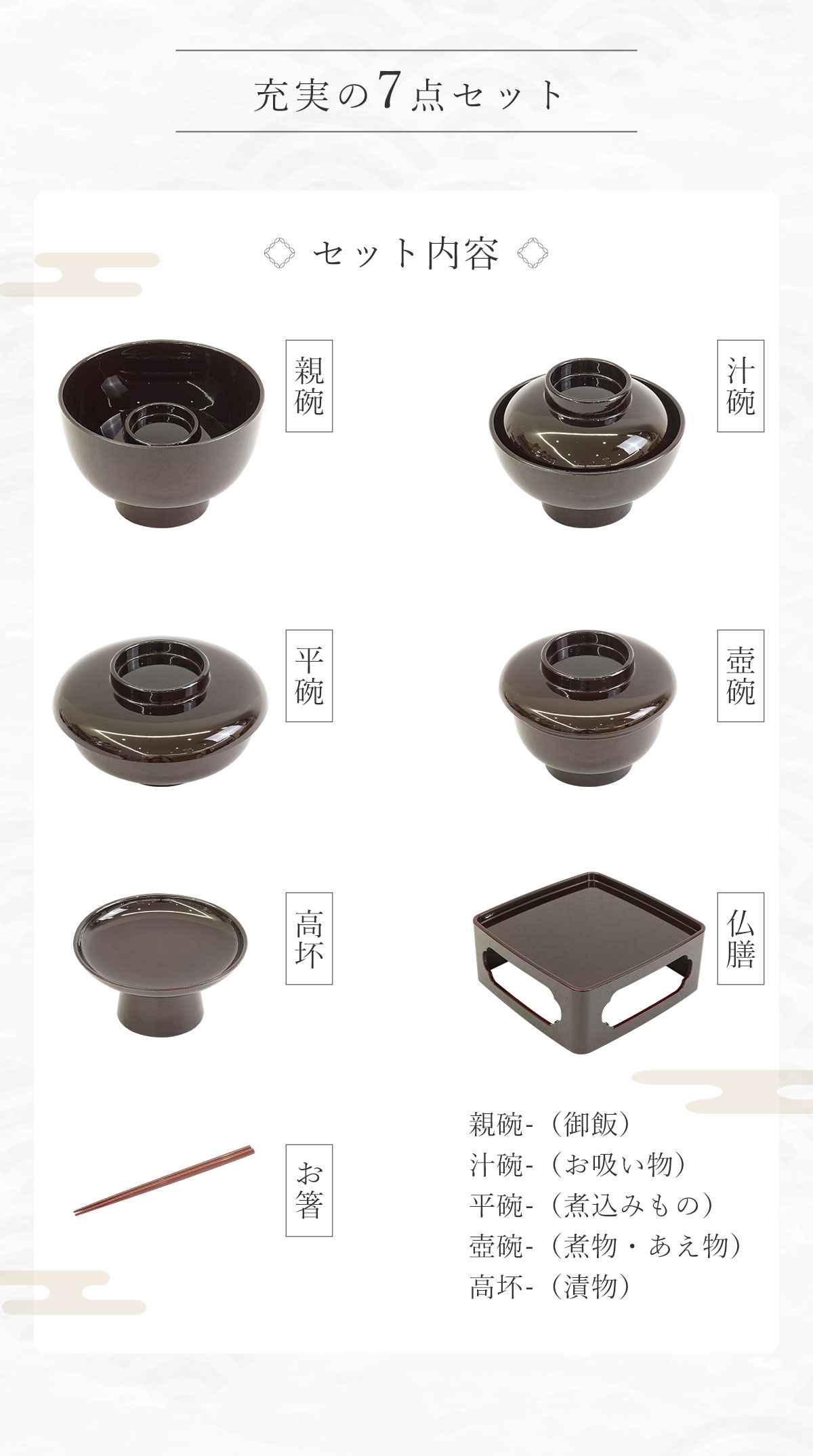 仏器膳 仏膳 仏膳セット 溜 タメ タメ色 霊供膳 霊具膳 5寸 5.5寸 6寸 6.5寸 仏壇用 御膳 お膳 法要 新盆 初盆 供物台 供え物 お供え物 供物 仏具 お盆 盆飾り お彼岸 ご法事 霊供膳 霊具膳