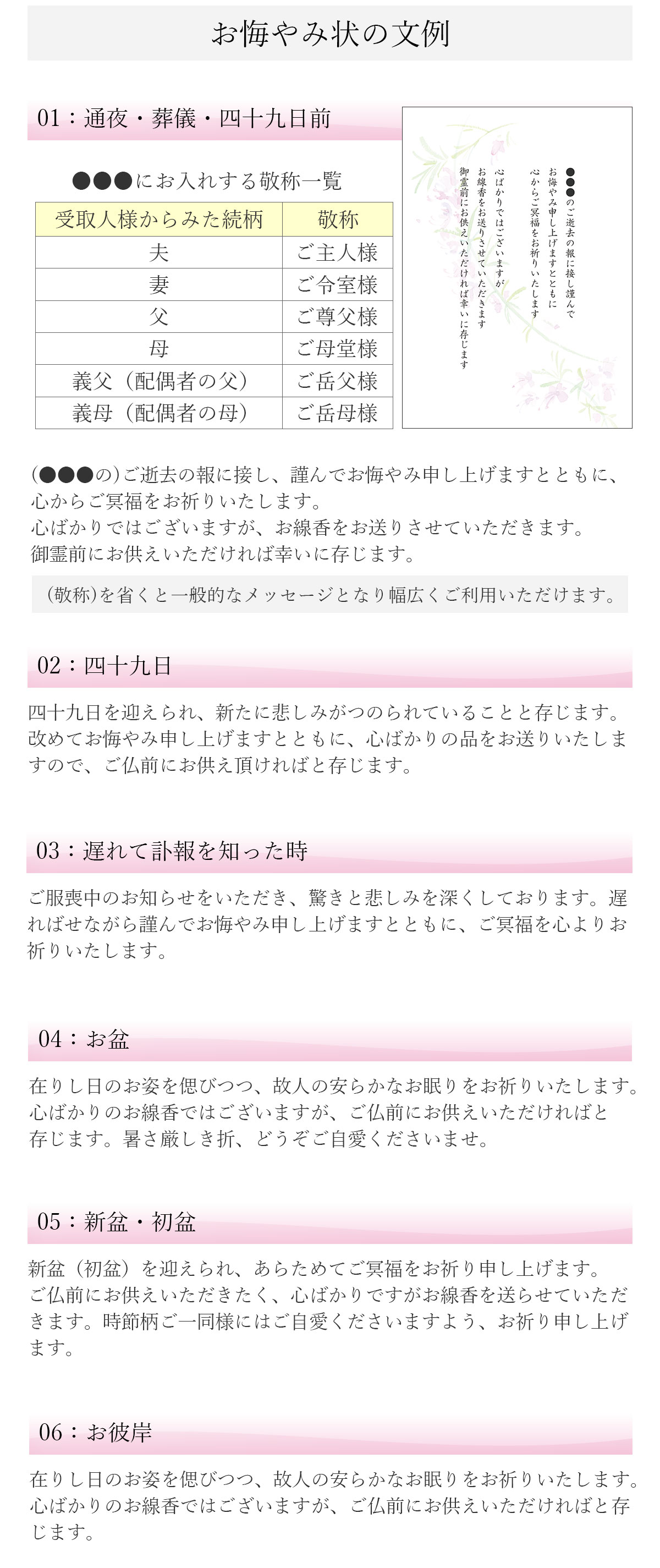 ギフト包装 贈答 お悔やみ状の案内