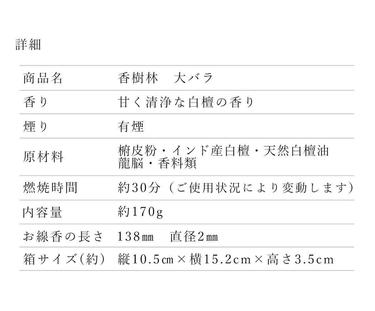 香樹林 甘く清浄な白檀の香り 大バラ