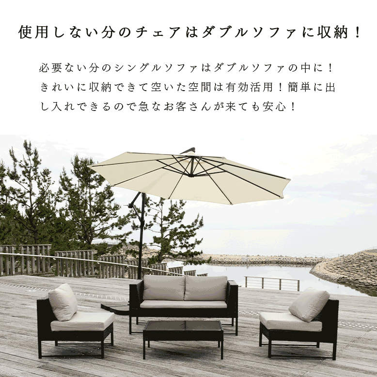 ラタン調 ガーデンファニチャー ソファ ロンピカーポソファ 4点セット