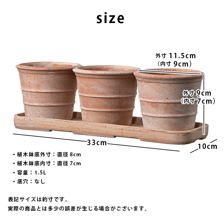 美品貴重　白地に手描きのムスカリテラコッタ鉢　3号　3個セット　穴なし tls11sz--size.jpg