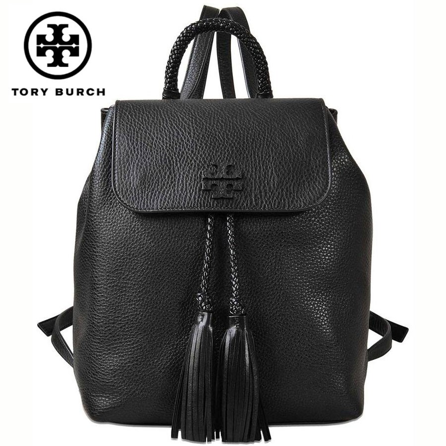 極美品 TORY BURCH リュック 巾着型 タッセル シボ革 グレージュ