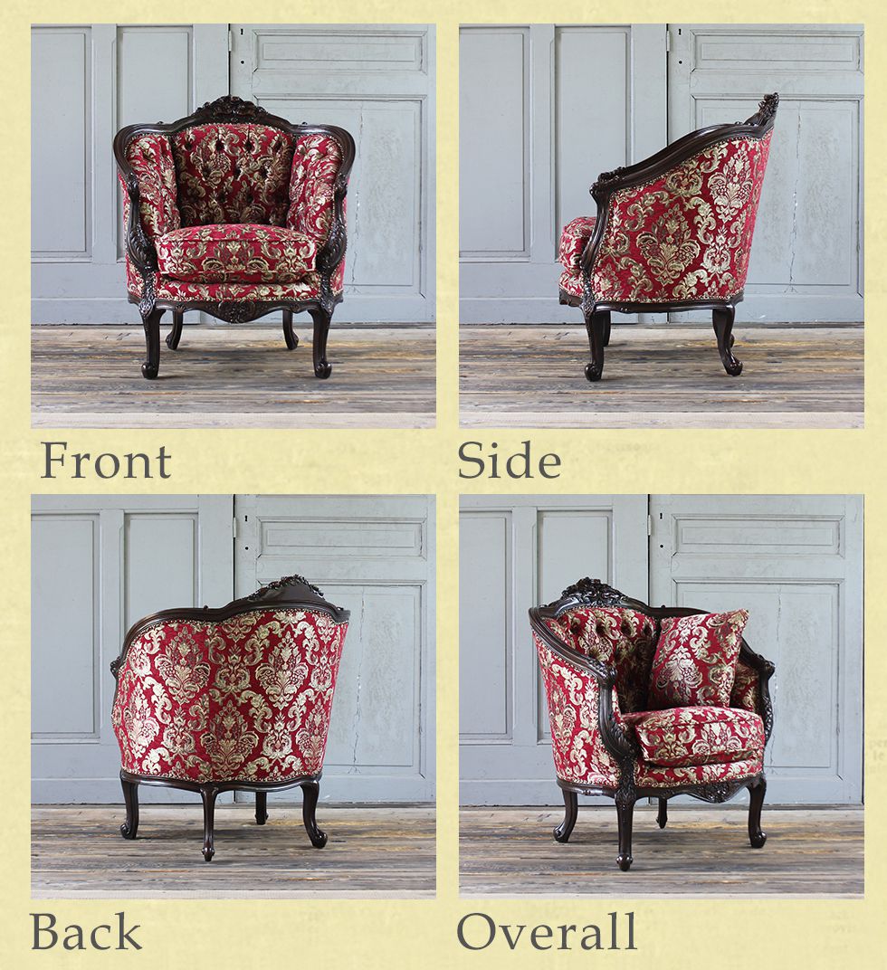 【美品】フランスアンティークAD赤ダマスクラウンドフリルクッション [3079] woburn-abbey-4545-woburn-abbey
