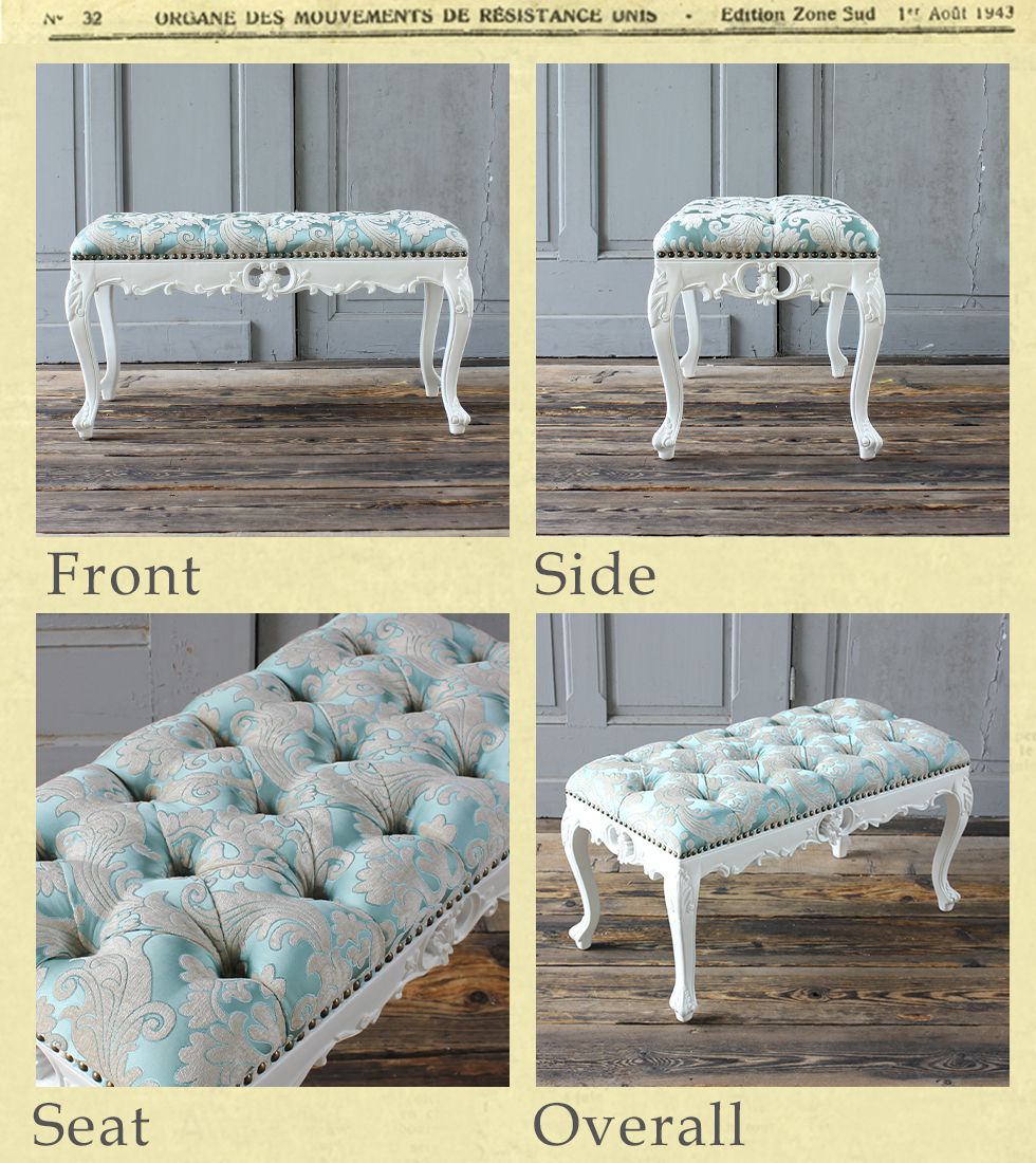 スツール ロココ アンティーク 猫足 オットマン 足置き台 ブルー