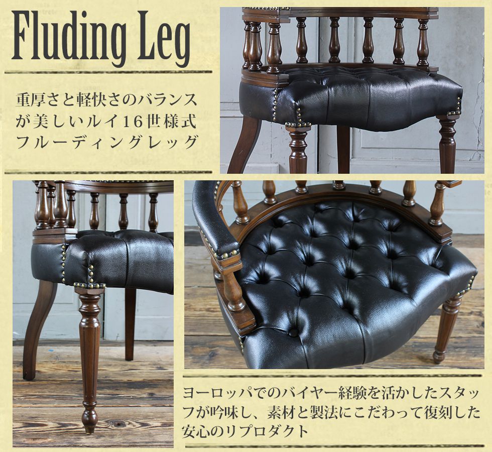 チェスターフィールド キャプテンチェア アンティーク ブラックPU