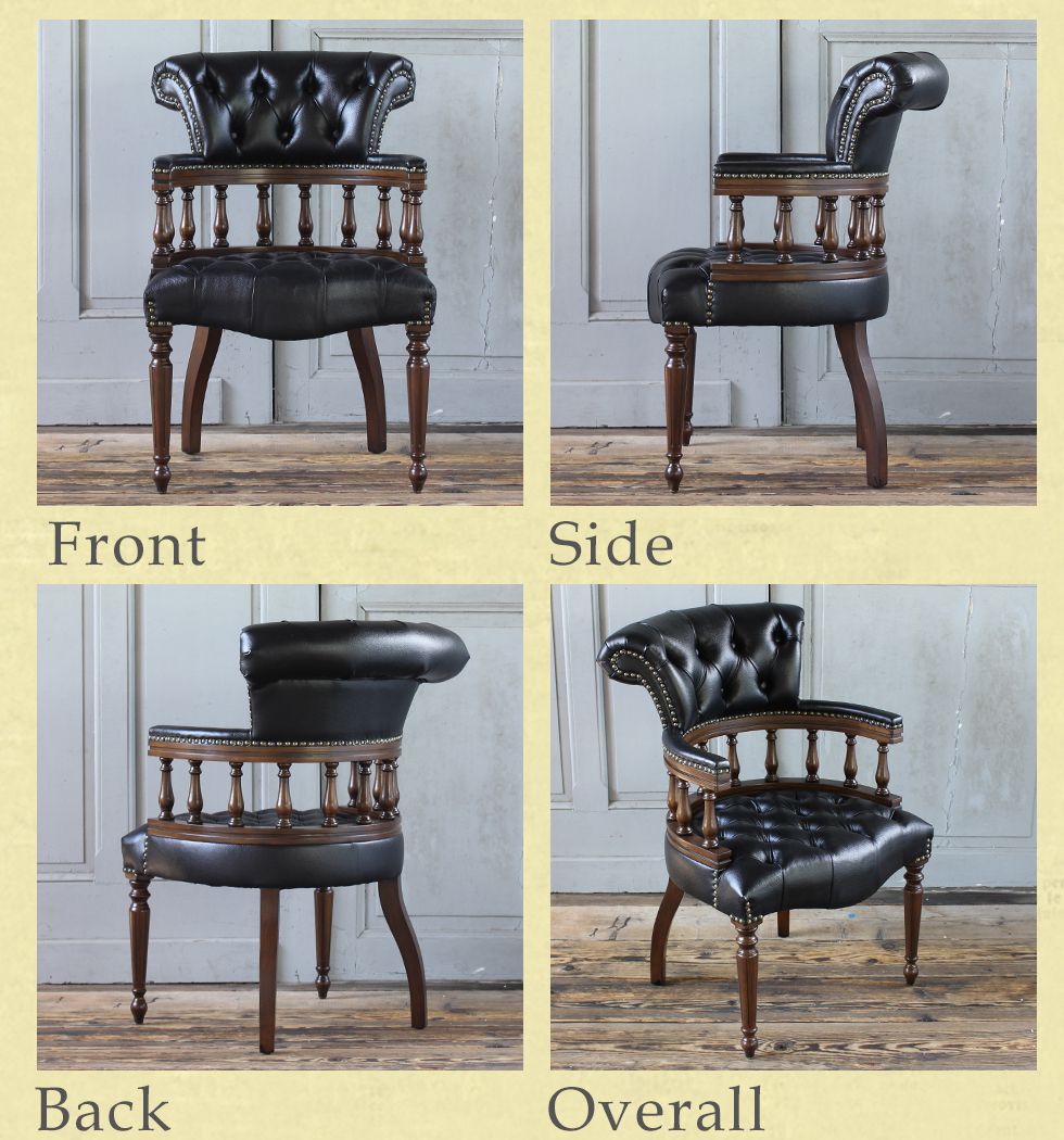 チェスターフィールド キャプテンチェア アンティーク ブラックPU