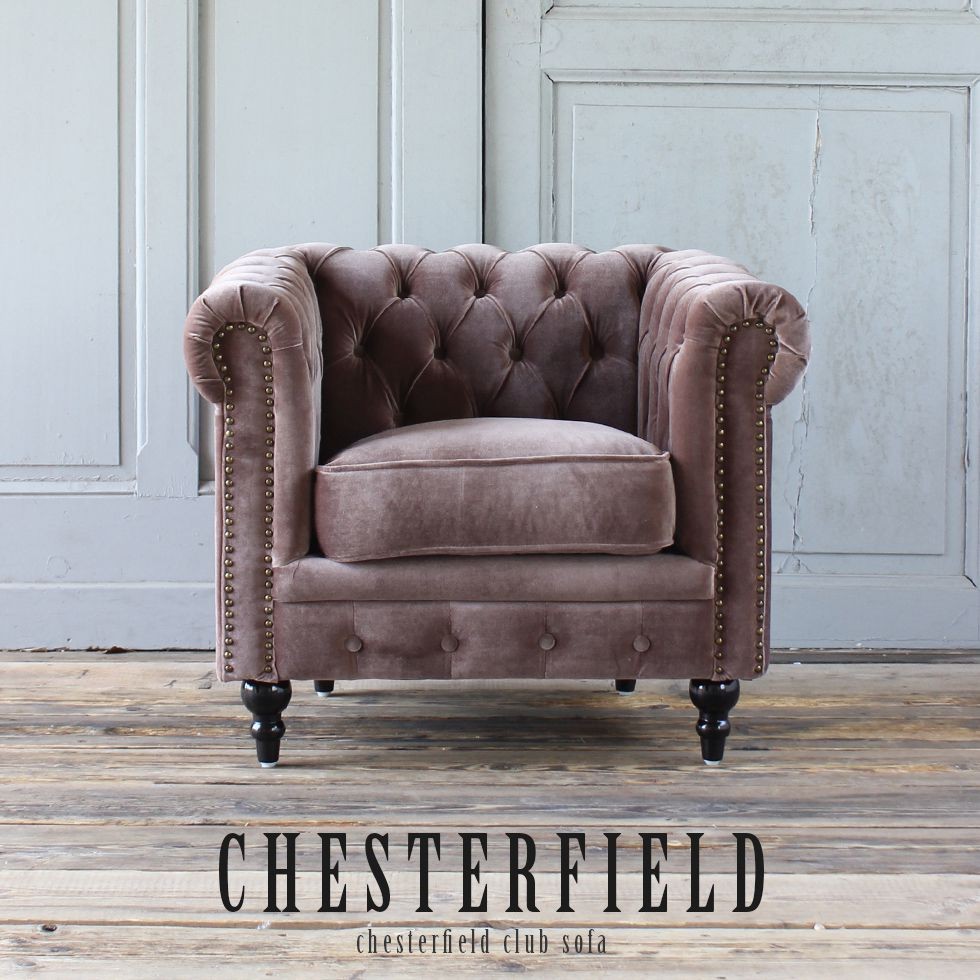 ヴィンセント チェスターフィールド 1人掛けソファ ベルベット レッド