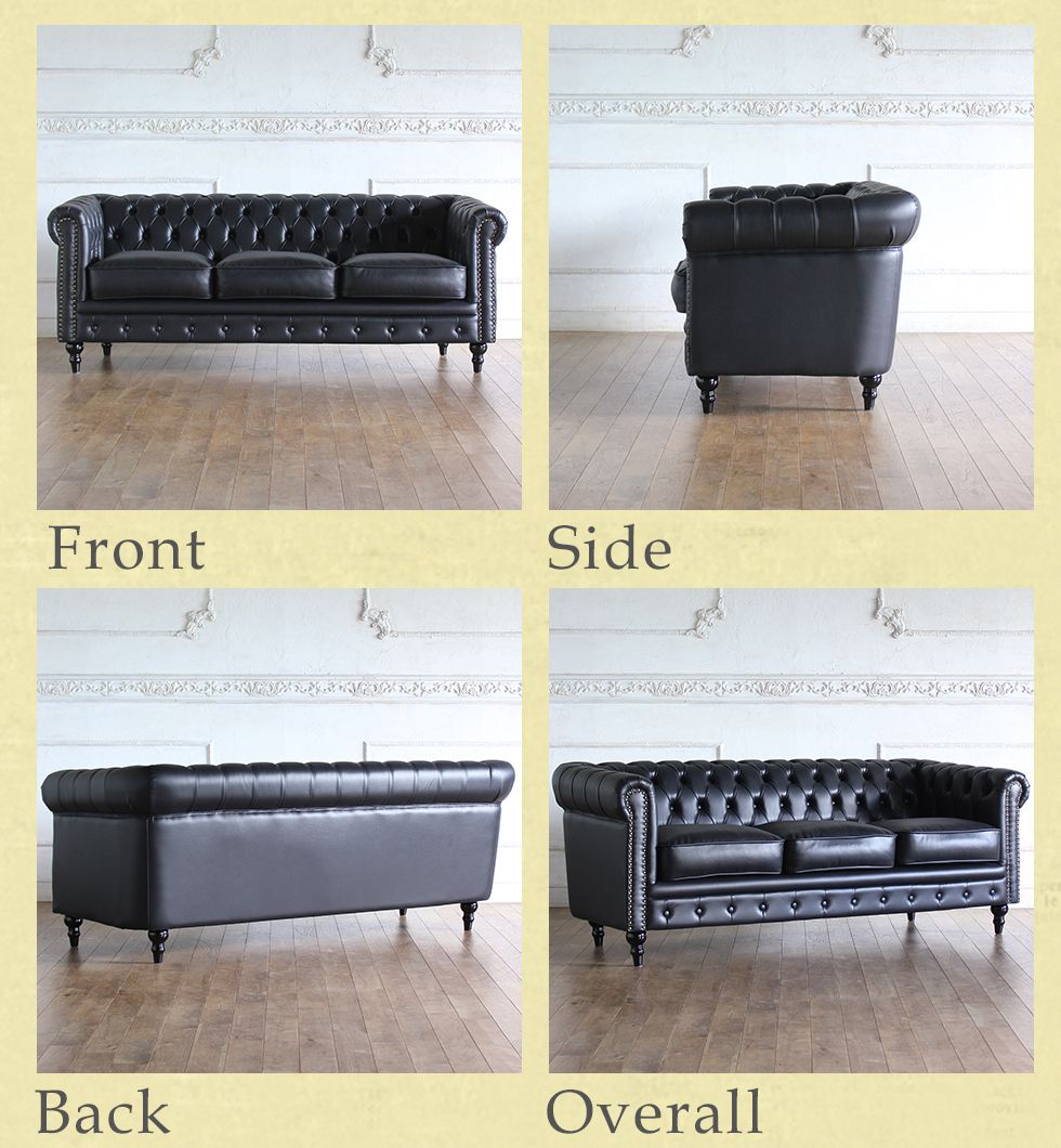 チェスターフィールド ソファ 鋲打ち 英国風 ヴィンセント 3人掛け