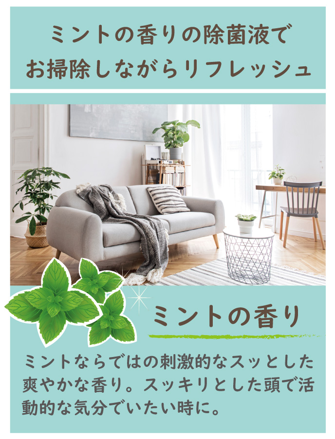 ミントの香りの除菌液でお掃除しながらリフレッシュ