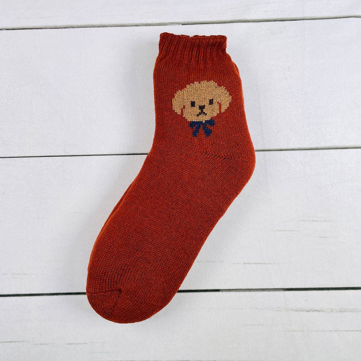 ツイン トイプードルワンポイント 裏ボアソックス 23-25cm WGS034