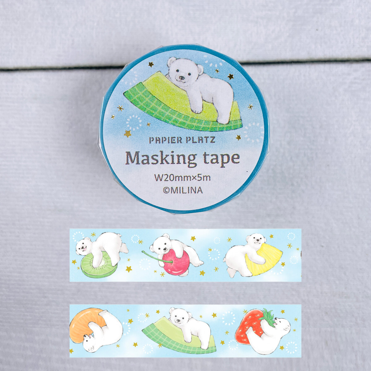 パピアプラッツ MILINA 金箔入りマスキングテープ LOVE SHIROKUMA 