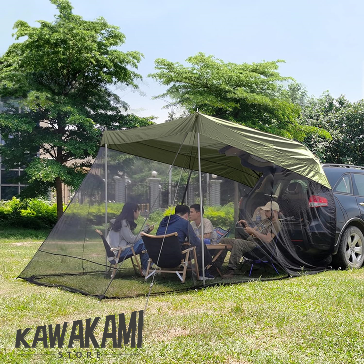 アウトドアカーサイドテント カーサイドタープ 蚊帳と収納バッグ付き ポータブルSUVテント 防水テールゲートシェード カーキャノピー アウトドア キャンプ 車 旅 | ブランド登録なし | 03