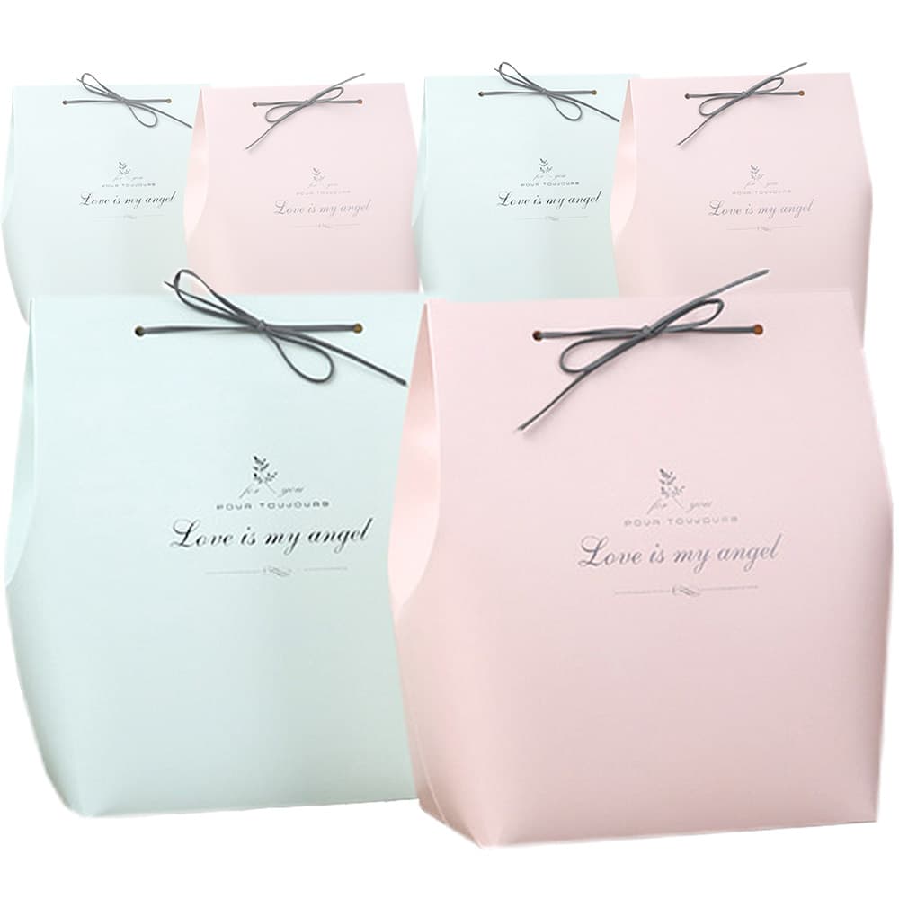 ギフト バッグ ラッピングリボン付 ミントブルー 3枚 ＋ ピンク セット