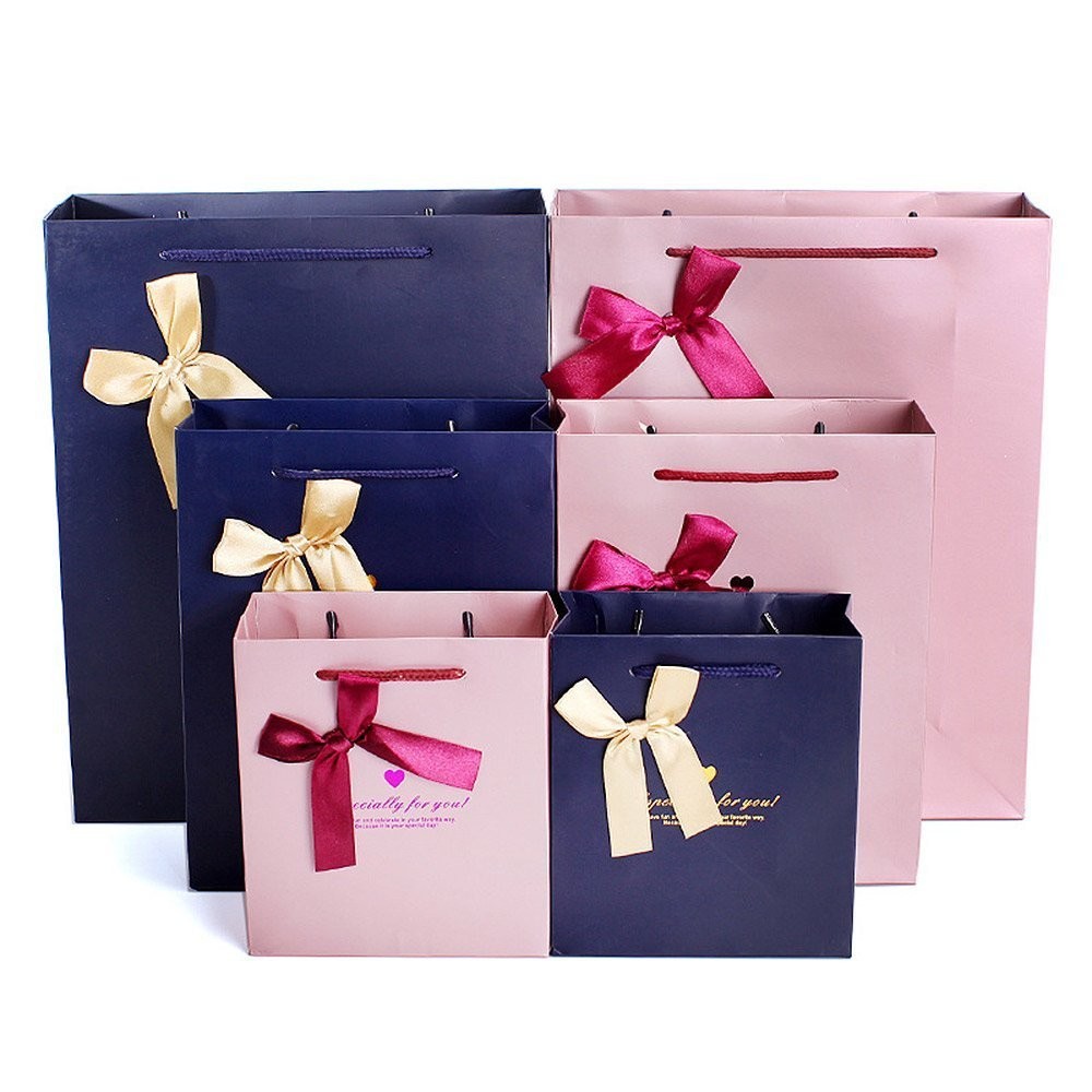 ラッピングギフトバッグ 手提げ袋 紙袋 5枚 ( シンプルブルー×ゴールド