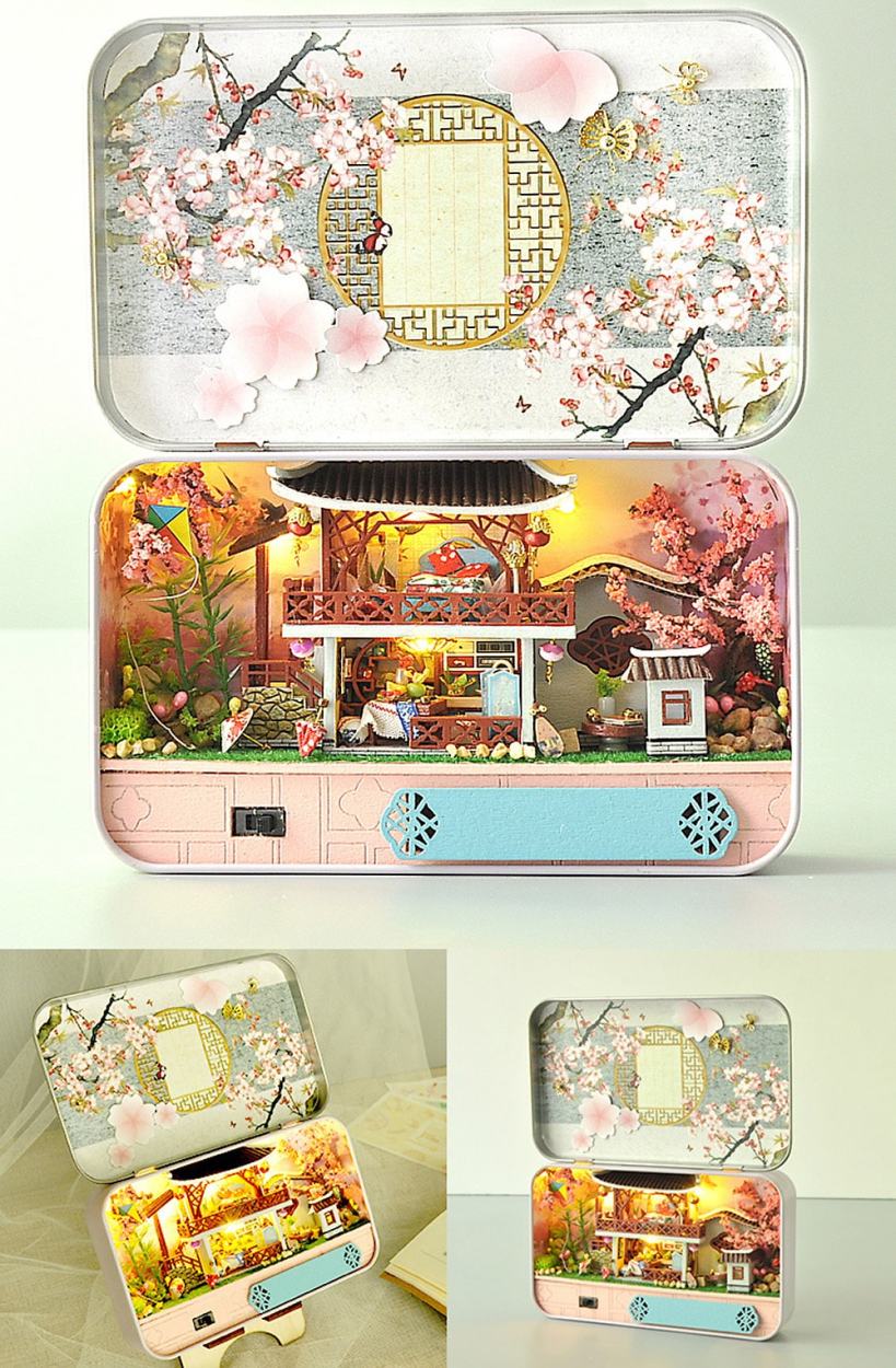 ドールハウス 手作り キット 缶 子供 家 おもちゃ 照明 階段