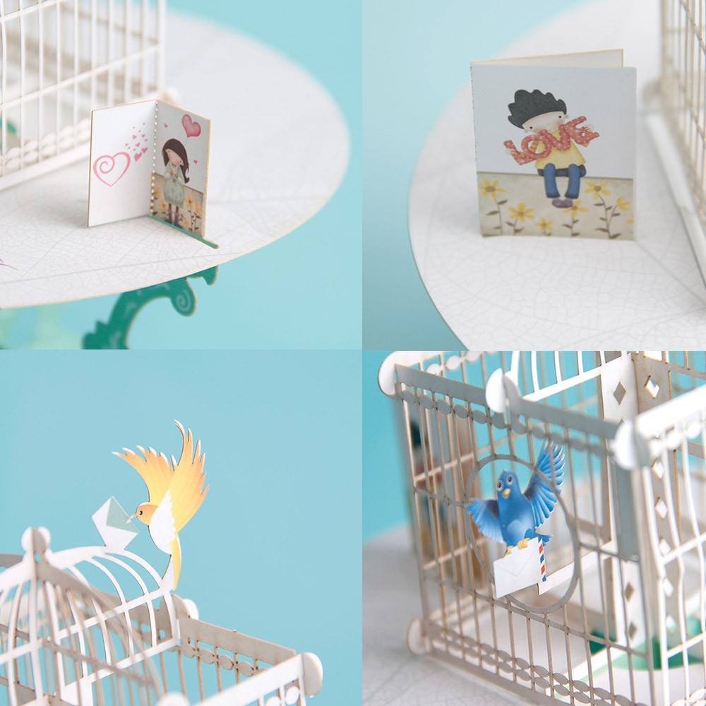 メッセージ カード 3D 立体 飛び出す / 手紙を届ける小鳥 鳥かご