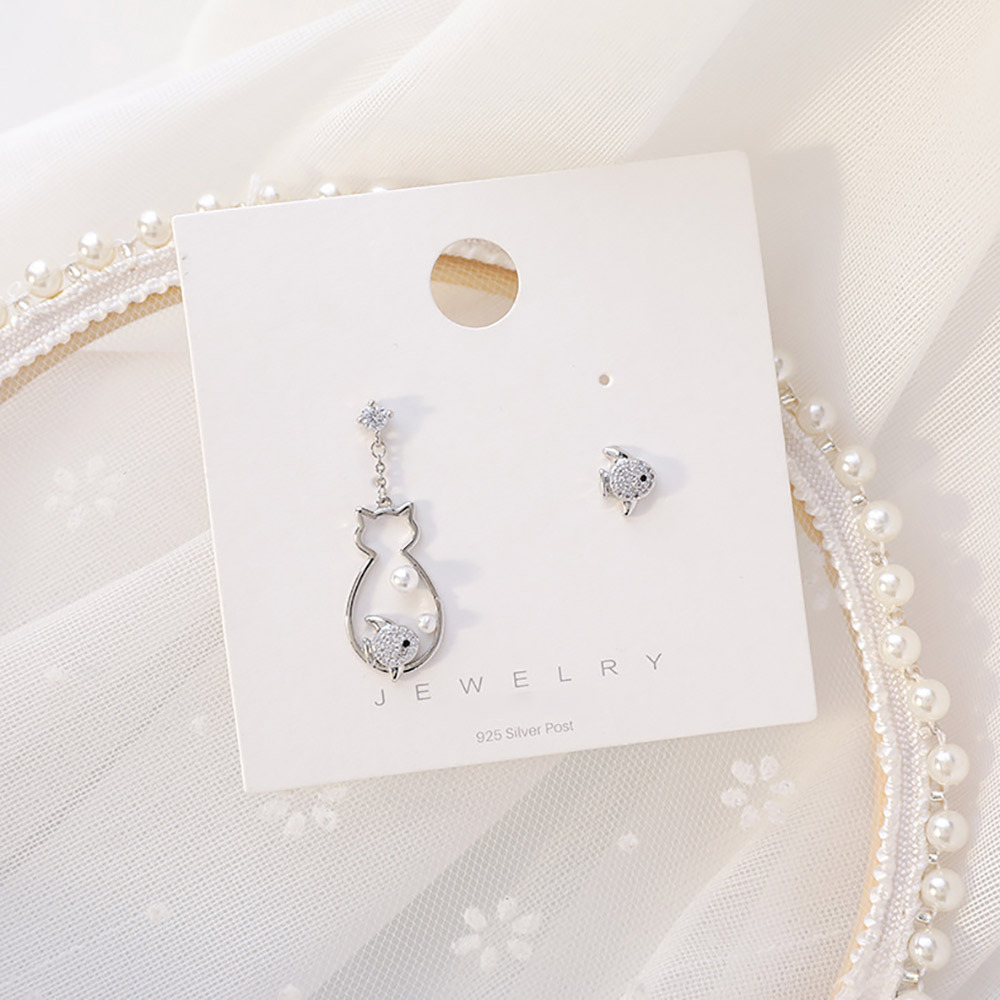 6way☻４本セット♡シルバーでまとめた人魚のアシンメトリーピアス レディース ピアス ジュエリー猫 ねこ 魚 アシンメトリー 個性的