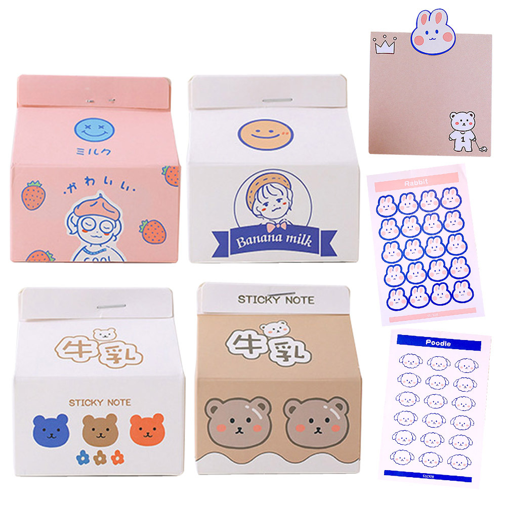 メモ帳 メモ ノート牛乳パック 4つ + シール2枚セット / うさぎ