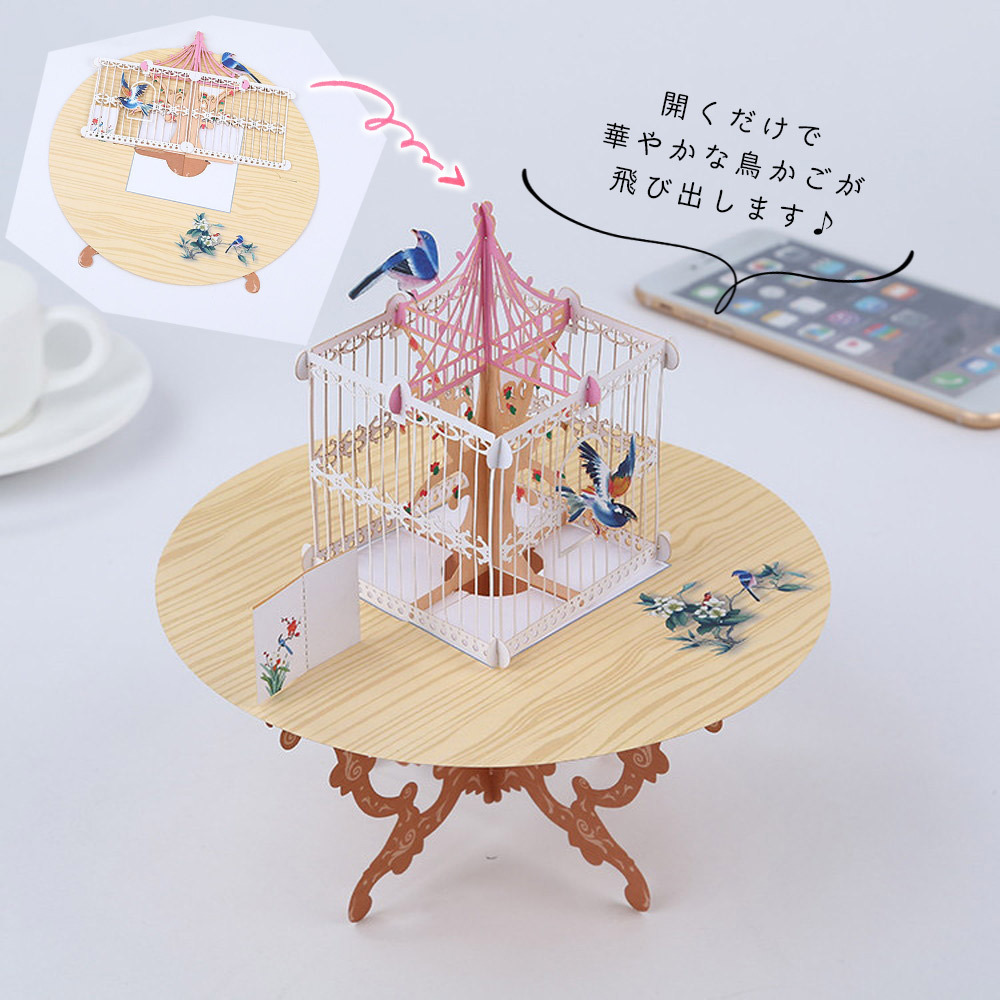 鳥 インコ メッセージカード 3D 立体 飛び出す / テーブルの上の小鳥 バード 鳥かご ピンク×ブラウン 白 封筒付 2つセット  :2104me171:ドールハウスと雑貨 moin moin - 通販 - Yahoo!ショッピング