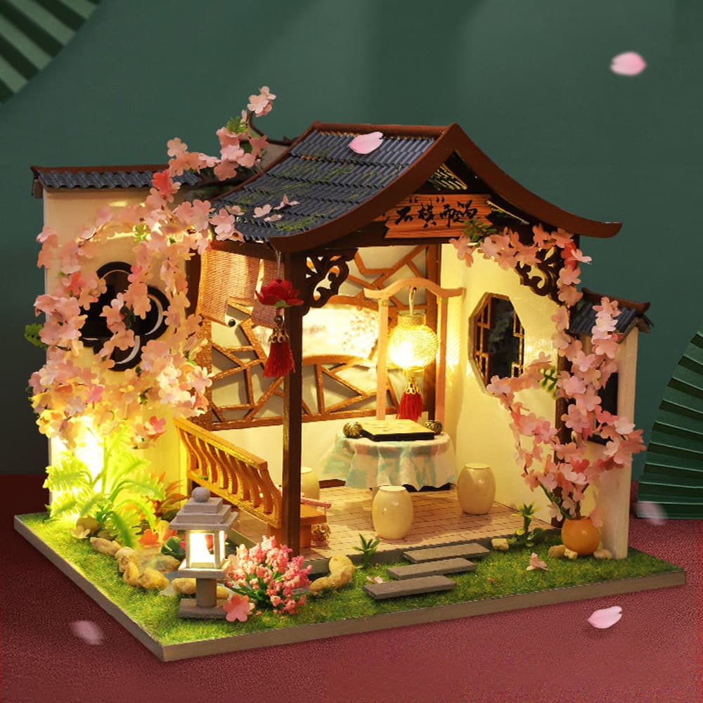 1/24 ドールハウス ミニチュア DIY 手作りキット 桜咲く中国のシークレットガーデン 中華 さくら チャイナ |LEDライト+アクリルケース