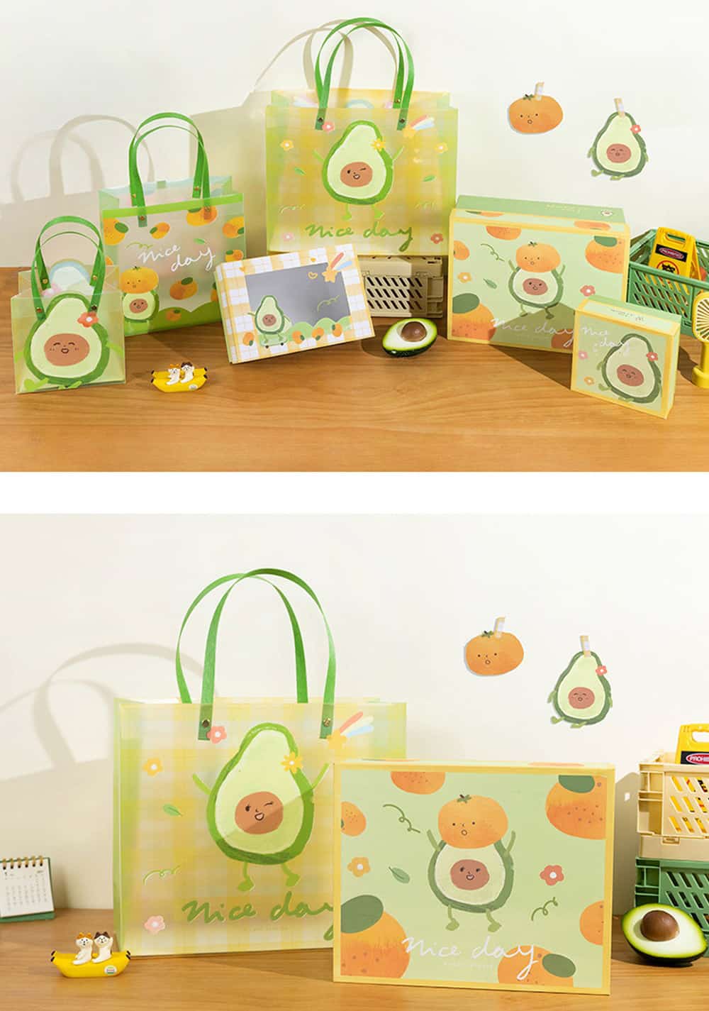 ラッピング 手提げ袋 5枚セット 30×26×12cm アボカド ゆるキャラ 半