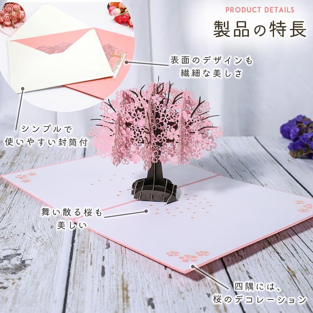 メッセージ カード 本体+封筒×2つセット お家でお花見 桜 チェリー 