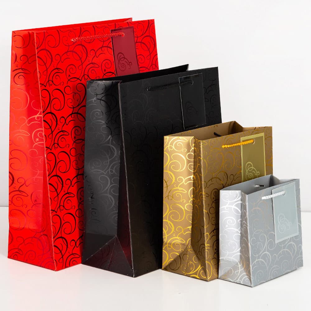 ラッピングギフトバッグ 手提げ袋 紙袋 5枚 ( レッド 和風×タグ 25.3