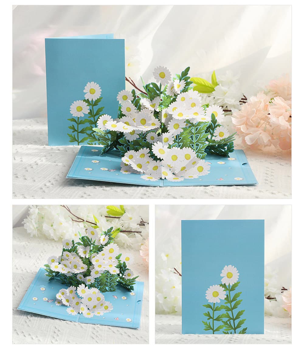 メッセージ カードグリーディング ポップアップ 花畑 花束 ヒナギク