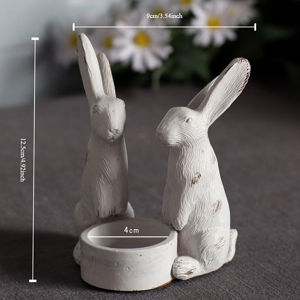 ヤナカーン　うさぎのキャンドルスタンド フィギュア 置物 オーナメントうさぎ 2匹 ラビット キャンドルホルダー