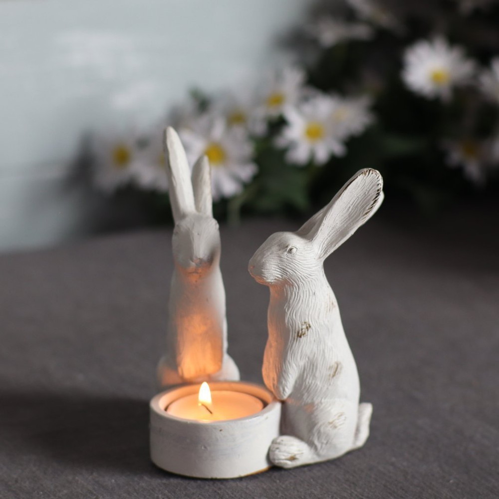 フィギュア 置物 オーナメントうさぎ 2匹 ラビット キャンドルホルダー