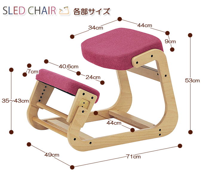スレッドチェアの各部サイズ